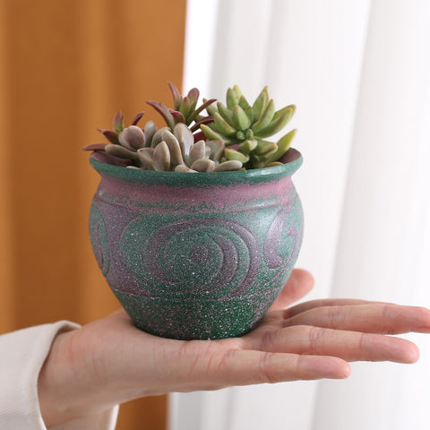 Yuccasly ceramic pot with succulents shows compact size for small plants.