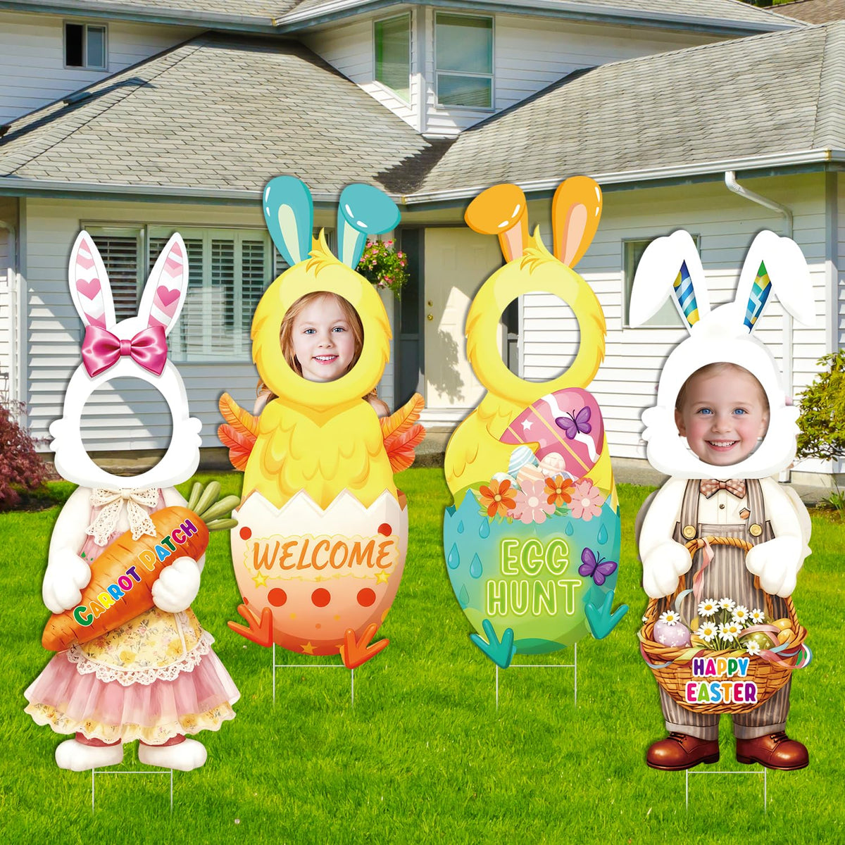 Yudlto Easter yard sign bunny carrot patch creates bright curb appeal for outdoor gatherings.