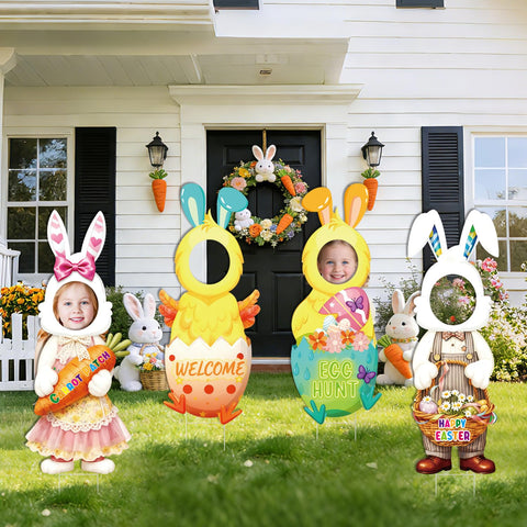 Yudlto Easter yard sign egg hunt invites family to join spring activities.