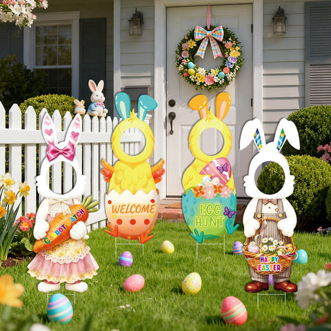 Yudlto Easter yard sign photo backdrop creates a fun memory-friendly scene.