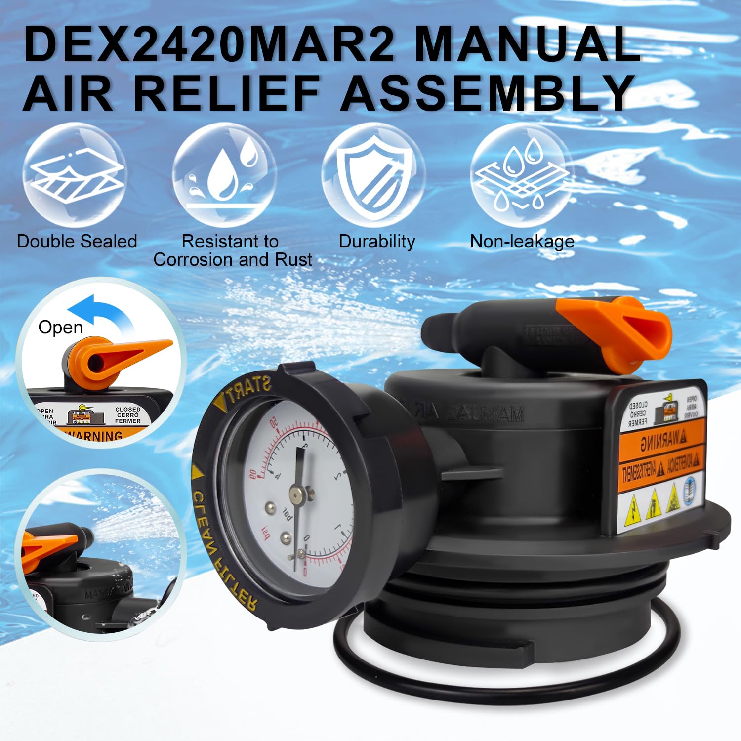 Yueidung 2420MAR2 valve with integrated pressure gauge for monitoring filter performance.
