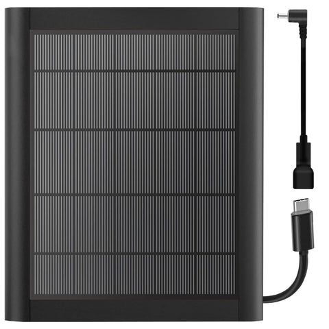 YUELAN 8W solar panel charger powers Outdoor Cam Plus efficiently in bright sun.