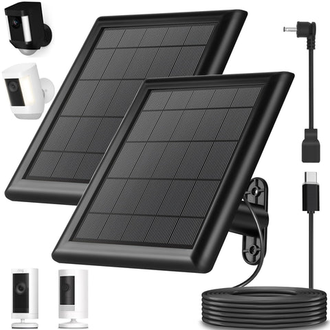 YUELAN 8W solar panel charger powering Ring Outdoor Cam Plus with sun-ready efficiency.