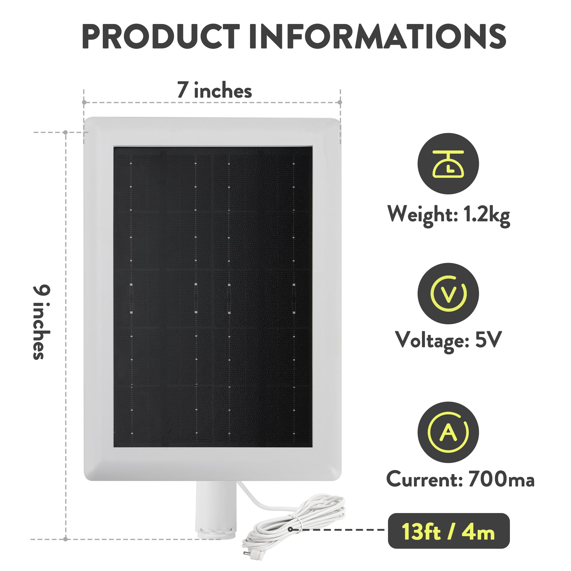 YUELAN Ring solar panel 12ft cable extends placement options for flexible setup.