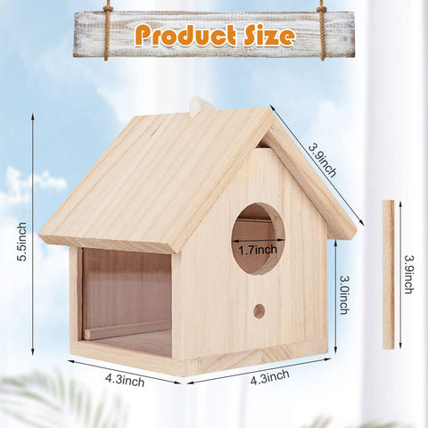 YUEPET log cabin bird house window view enabling close bird watching.