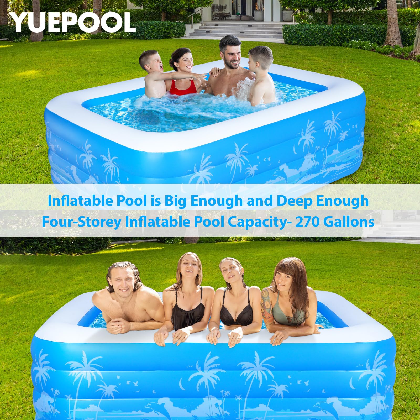 YUEPOOL built-in bench seats offer adults a place to relax.