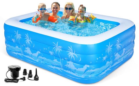 YUEPOOL inflatable pool with built-in seats in 79x58, ideal for family lounging outdoors.