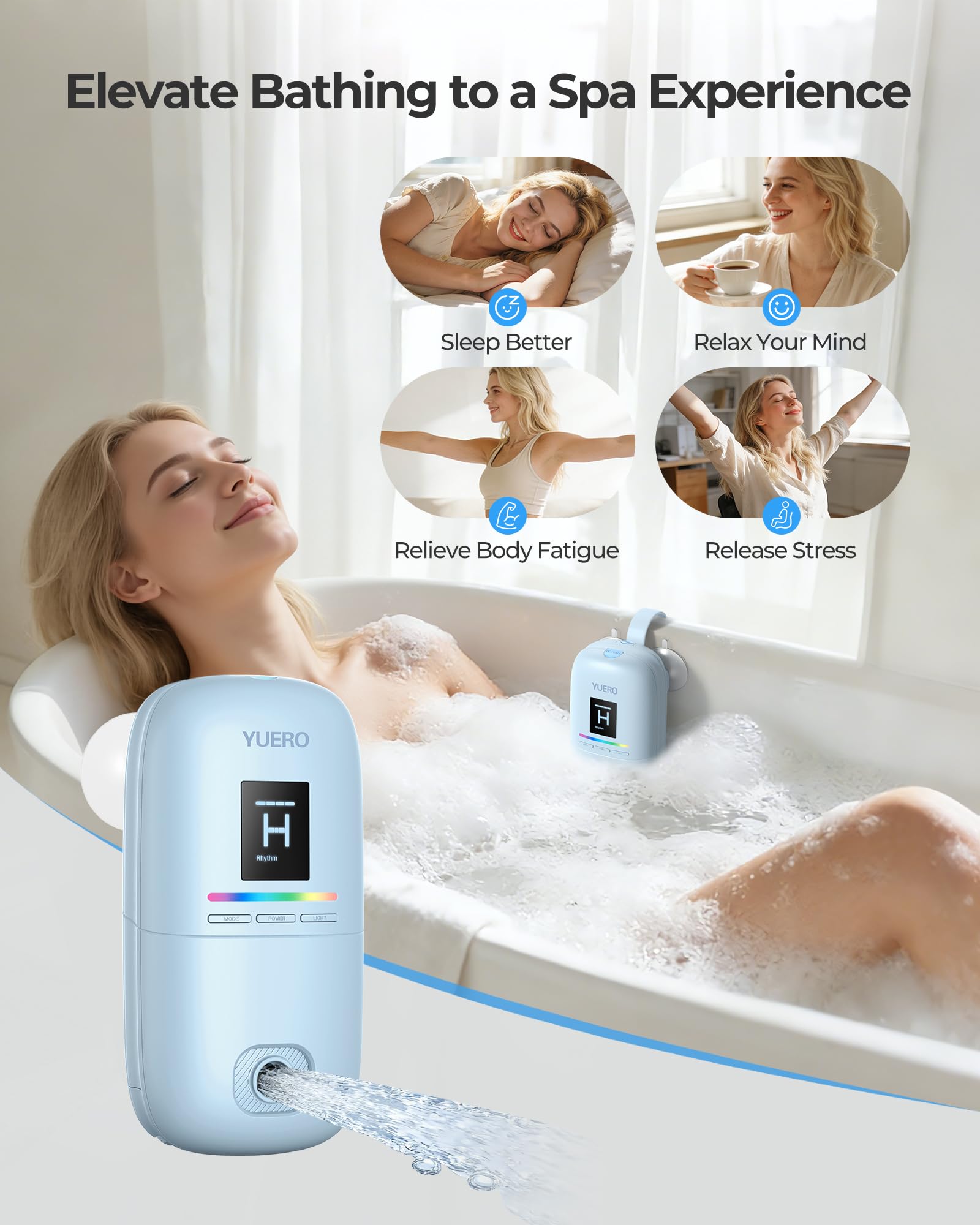 YUERO Bath Jets secure suction cups and straps for stable bathtub setup.