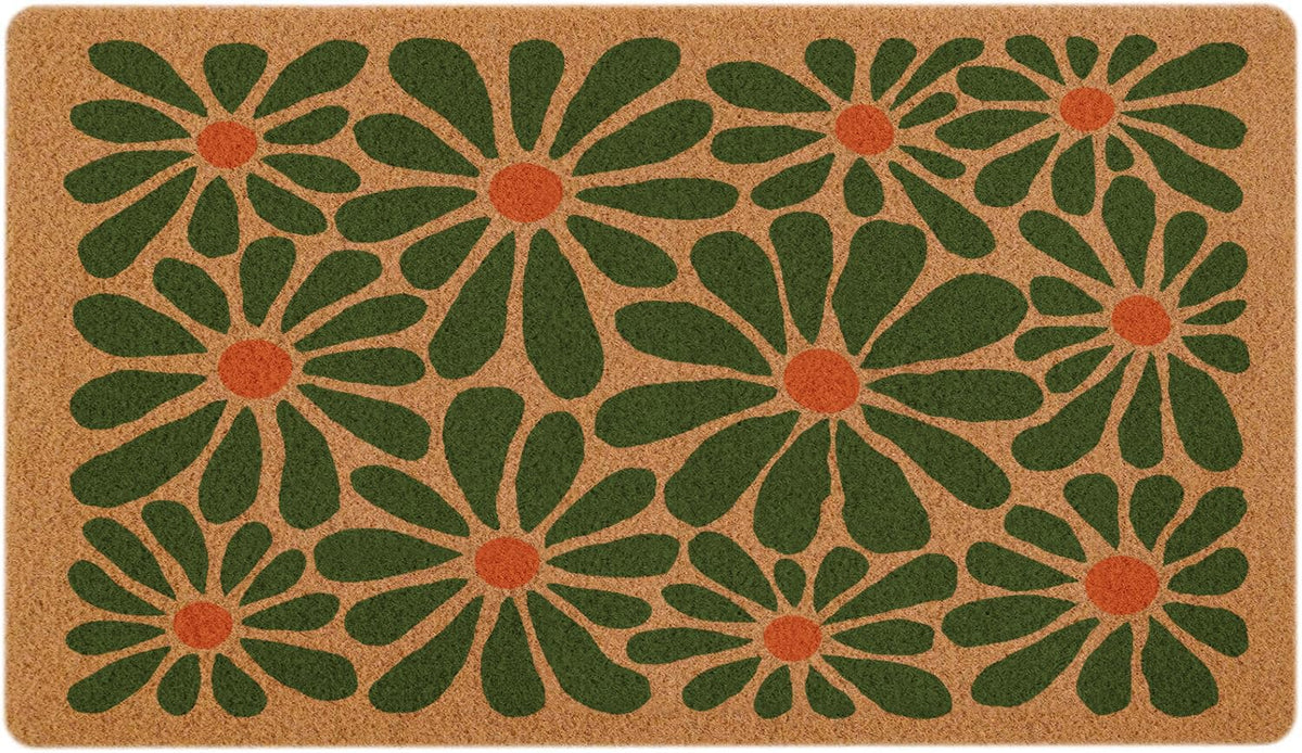 yueyaer boho door mat with green floral design welcomes guests and dries shoes.