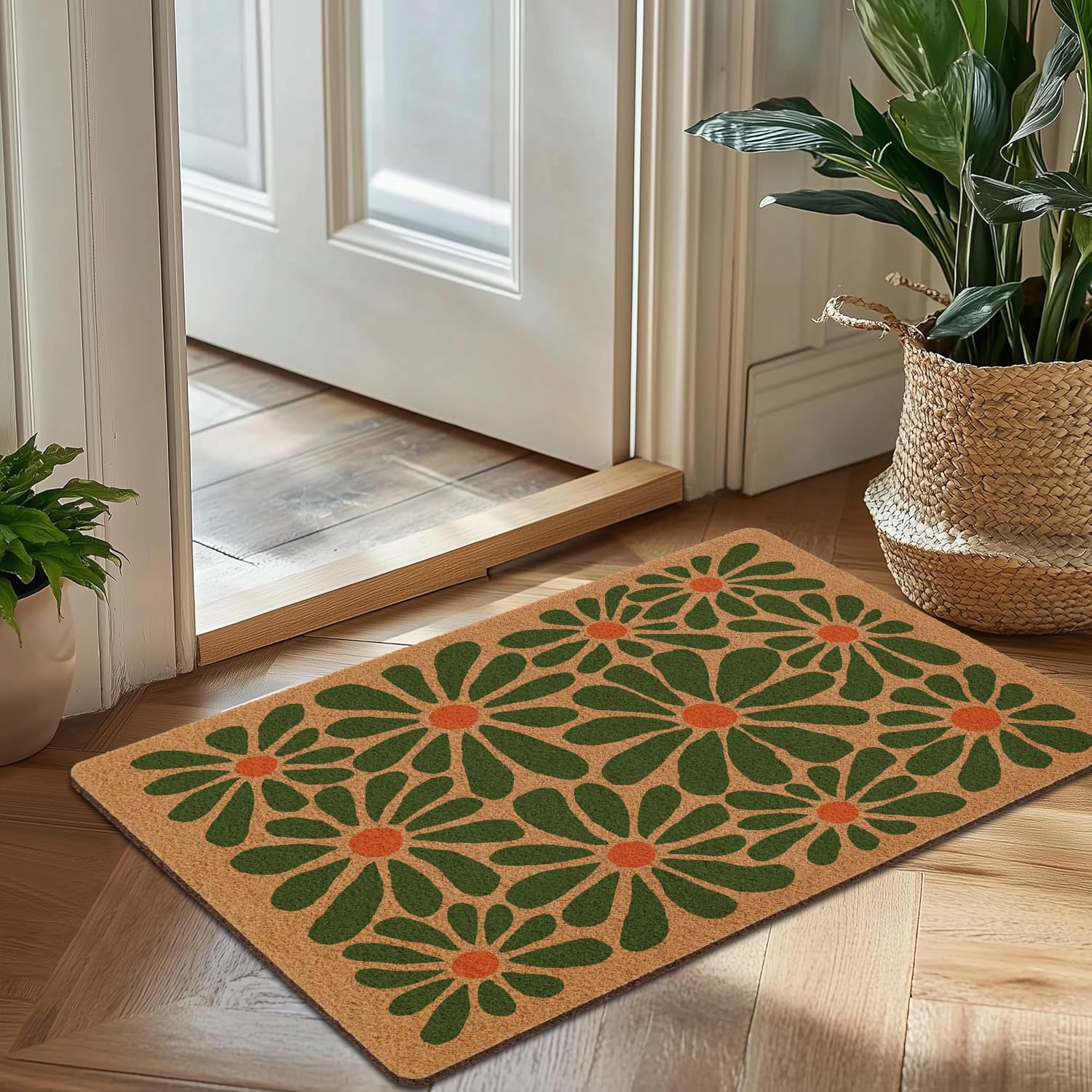 yueyaer floral doormat in living space demonstrates versatile indoor/outdoor use.