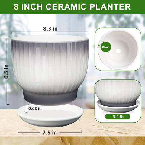YUFDA ceramic planter with drainage holes and saucer for stability.
