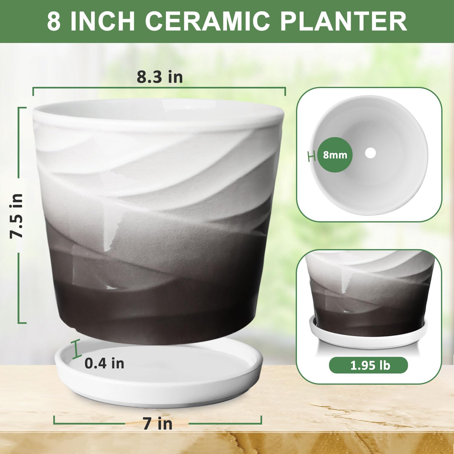 YUFDA ceramic pot with saucer protecting floors from spills.