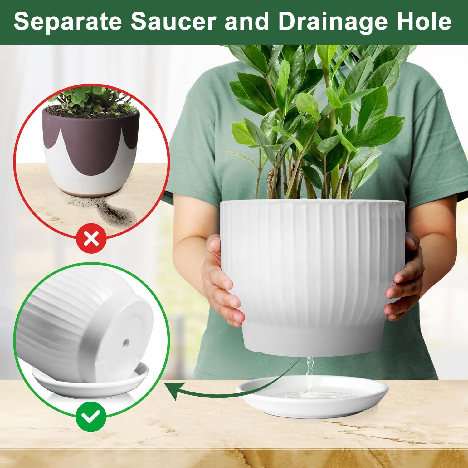 YUFDA separable saucer base helps protect surfaces and aids movement.