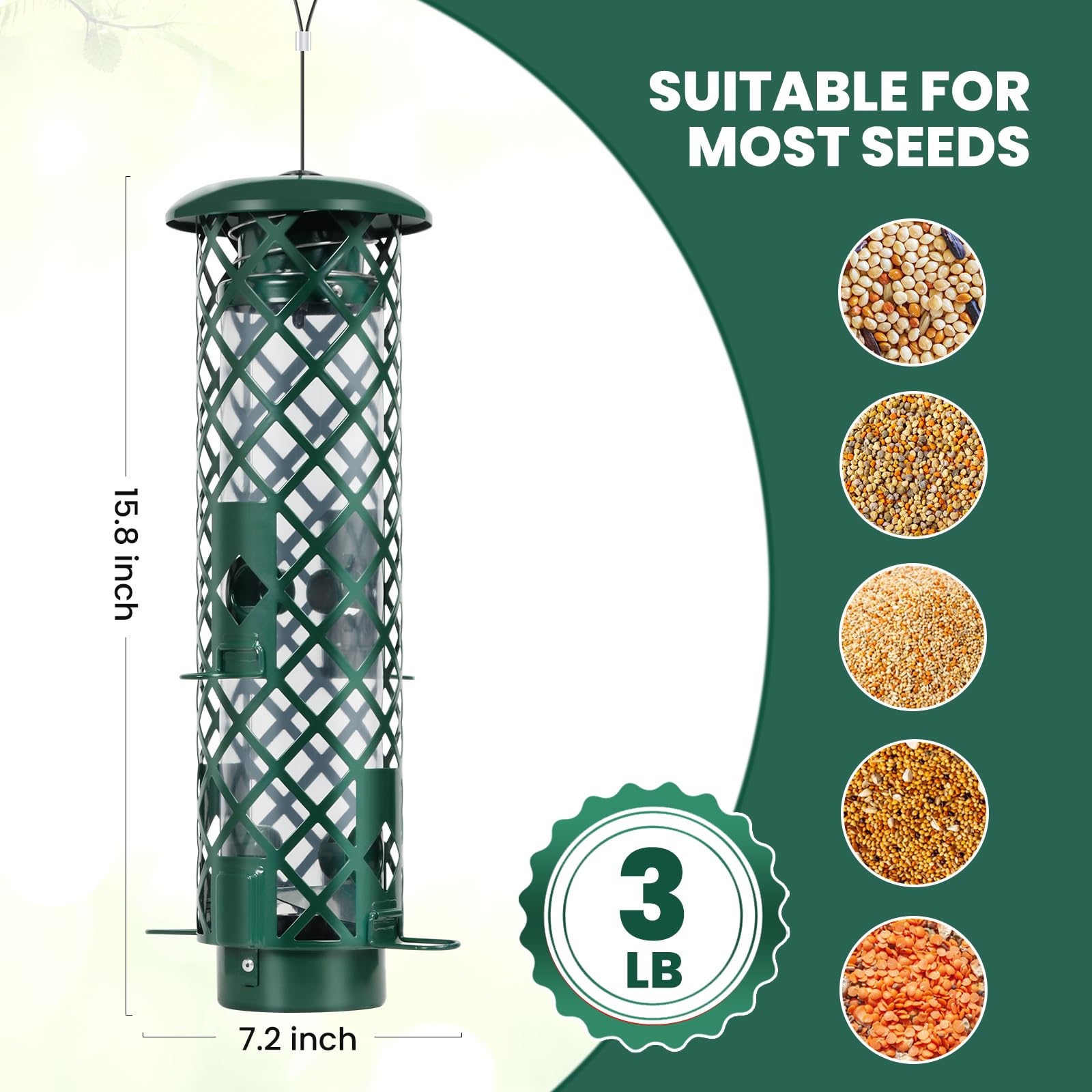YUGYUM green metal hanging feeder durable, weather-resistant for year-round birdwatching.