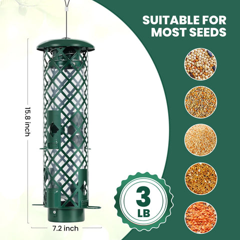 YUGYUM green metal hanging feeder durable, weather-resistant for year-round birdwatching.