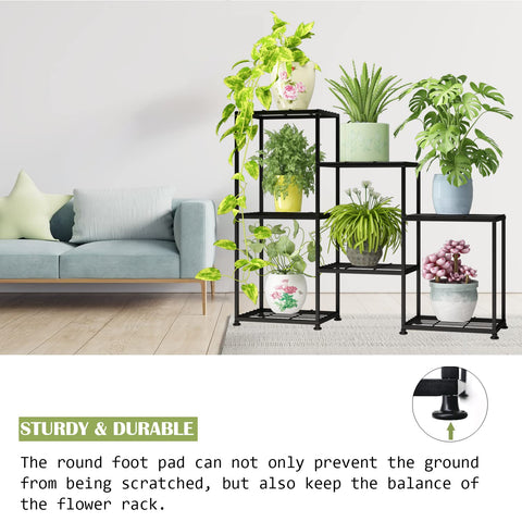 YUJCHMTZN holds 8-inch pots across shelves for versatile plant arrangements.
