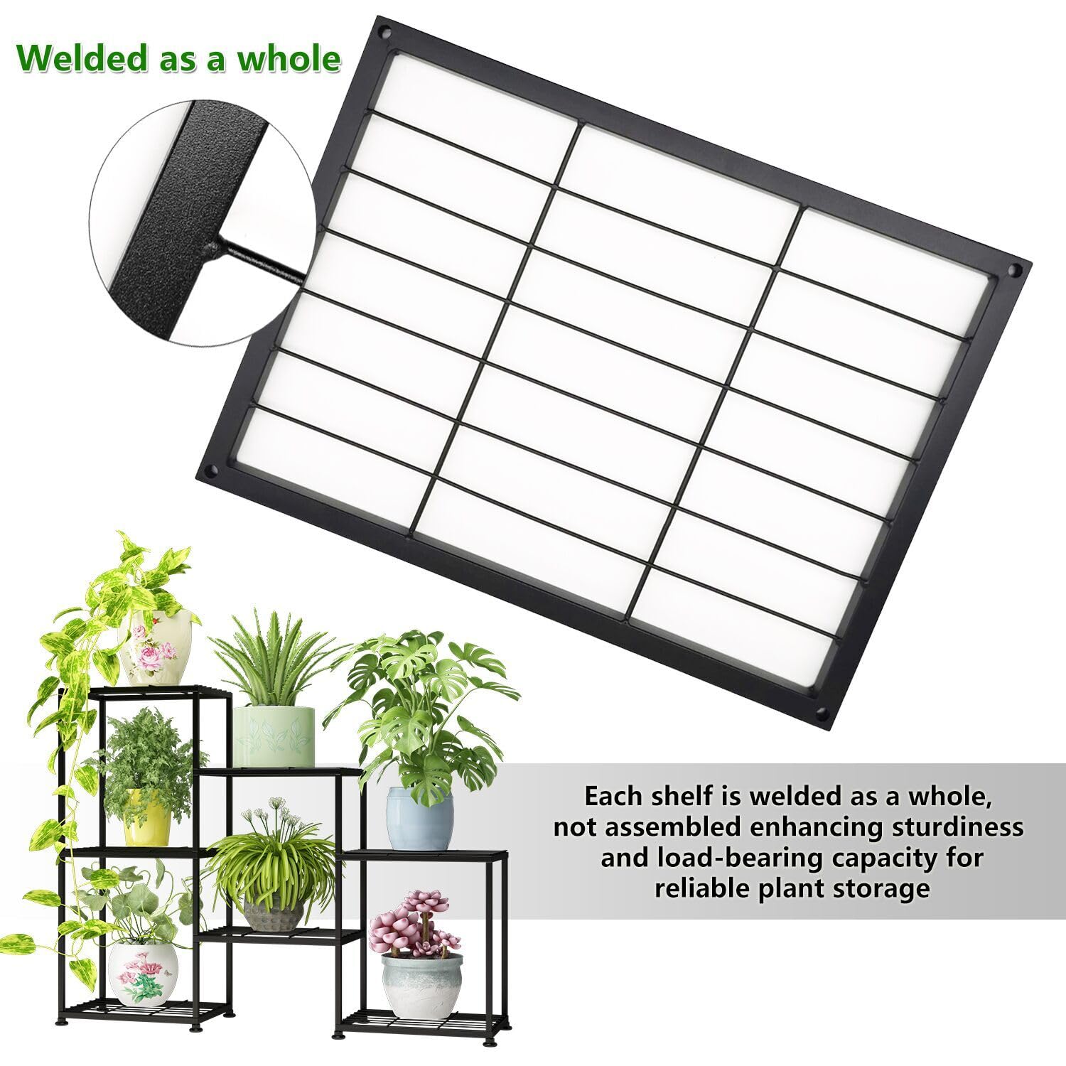 YUJCHMTZN indoor-outdoor plant rack with rustproof coating on a balcony.