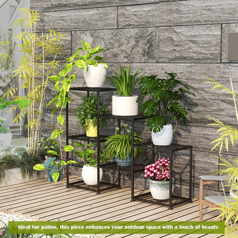 YUJCHMTZN weatherproof plant stand suitable for patio and interior spaces.