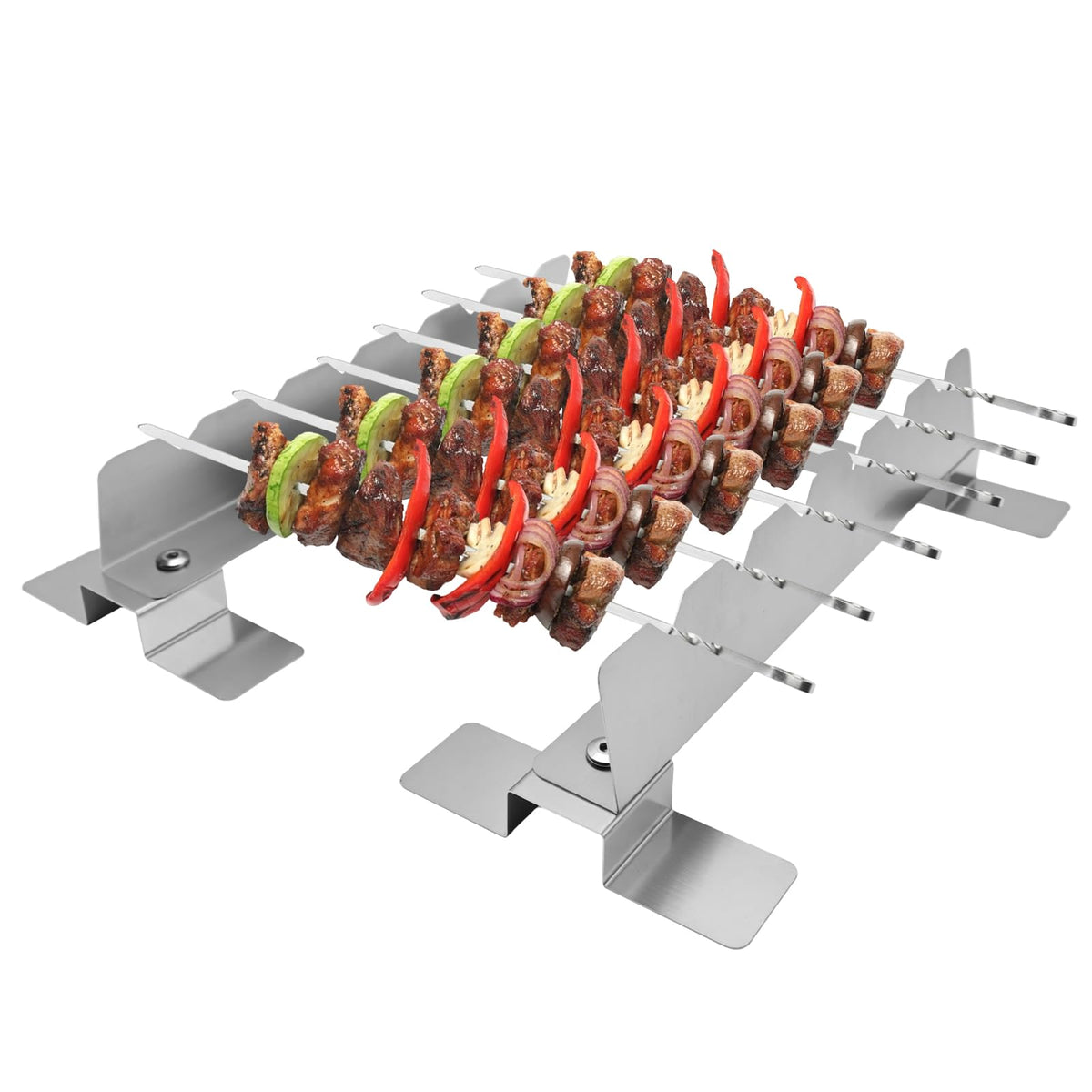 YUJIASH skewer rack with anti-tip base prevents tipping during grilling