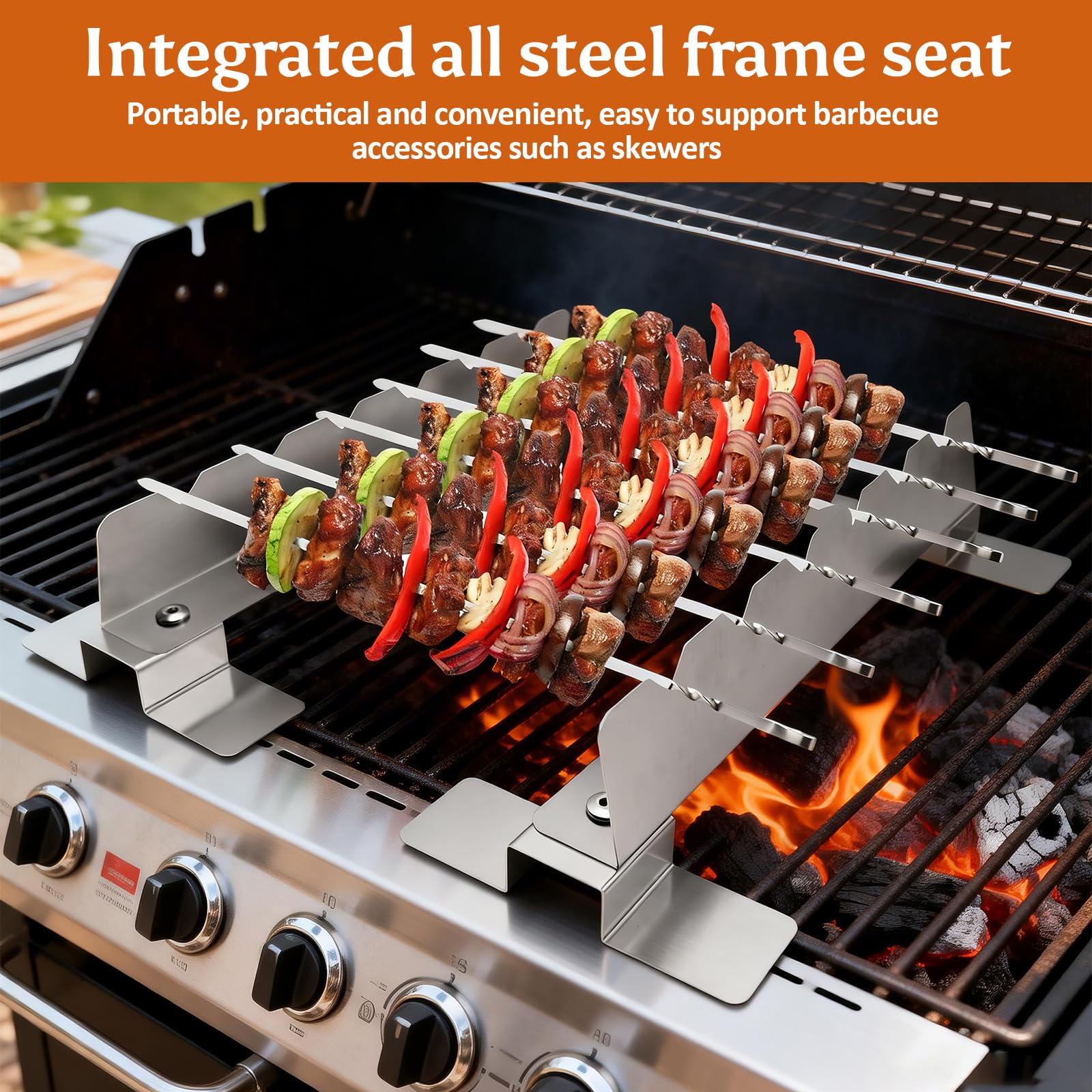 Universal-fit skewer holder for kabobs, satay, fruit, and veggie skewers