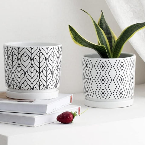 Yukfona ceramic plant saucer 12-inch white generous base for big pots