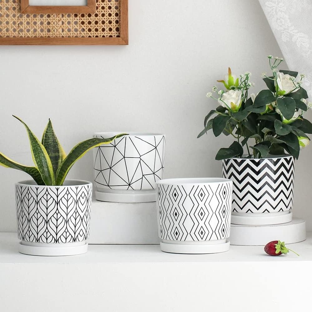 Yukfona 7 inch white glaze enhances plant display.