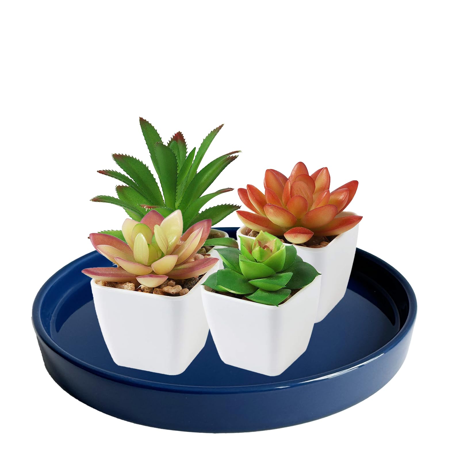 Yukfona glossy blue saucer close-up highlights easy-clean glaze and durability.
