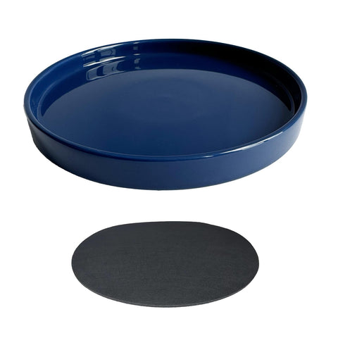 Yukfona ceramic plant saucer in blue deep glaze for 15 inch pots