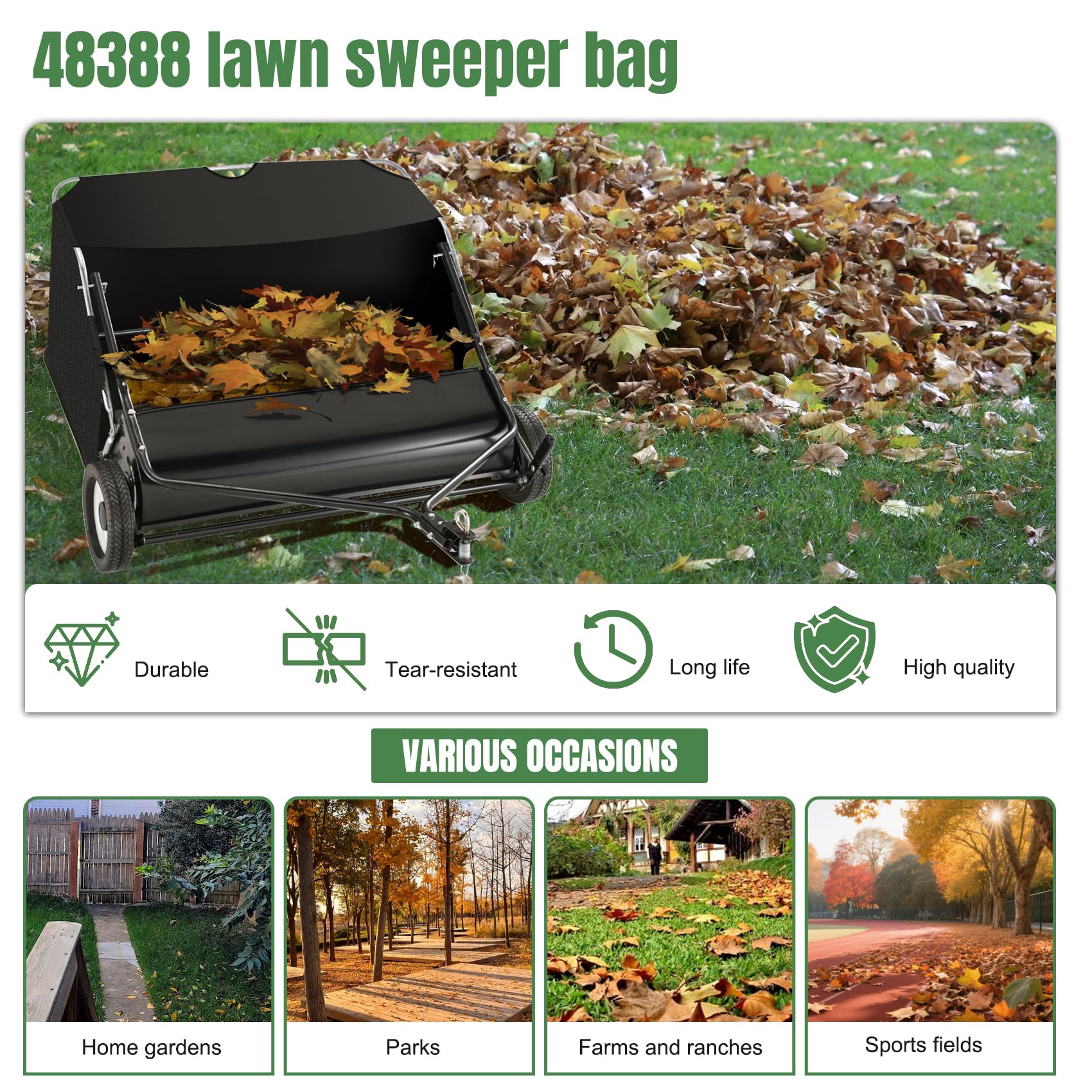 YUKGAMS replacement bag boosts leaf and grass collection efficiency.