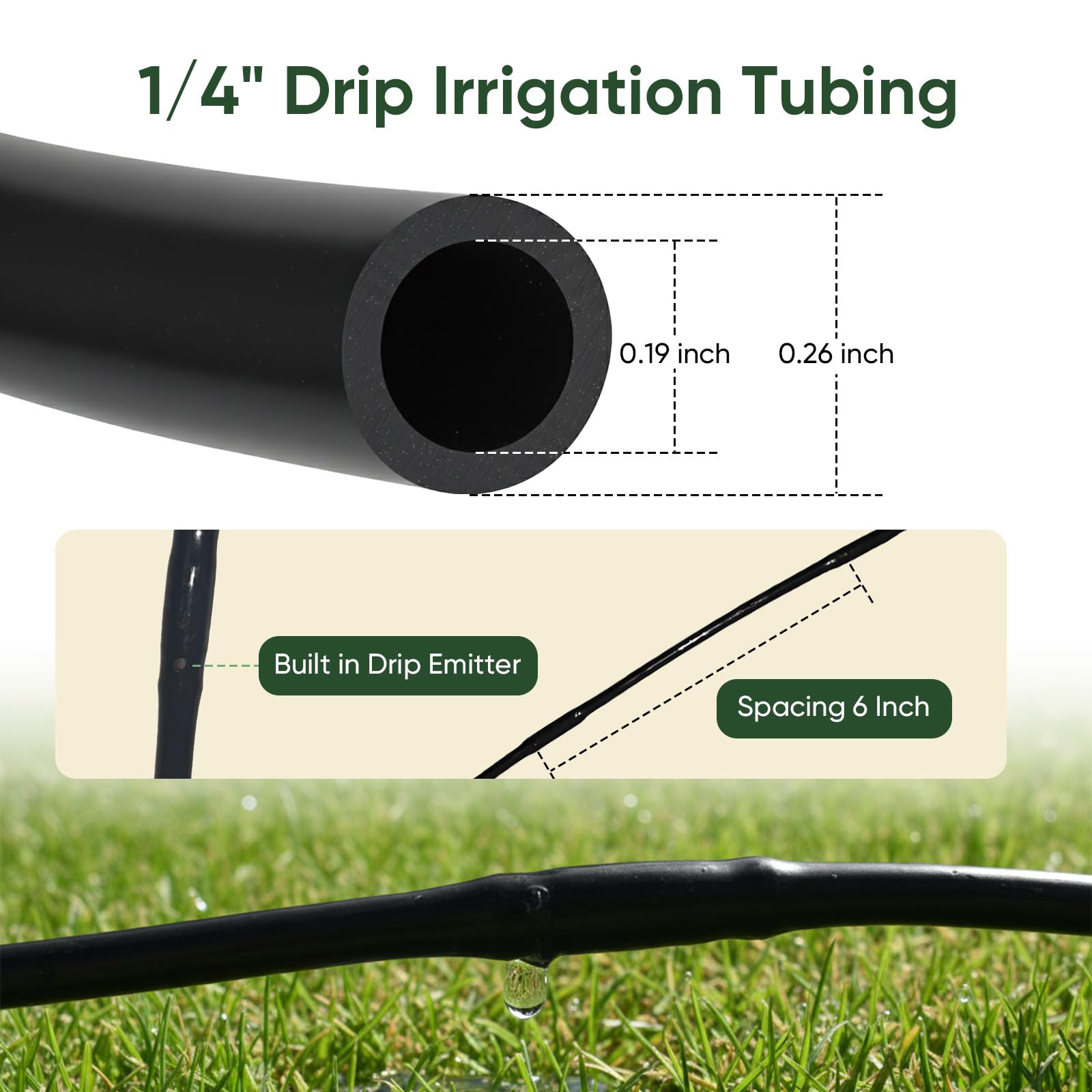 Yulaiyoen 1/4 inch tubing with 6 inch emitter spacing for steady soil moisture