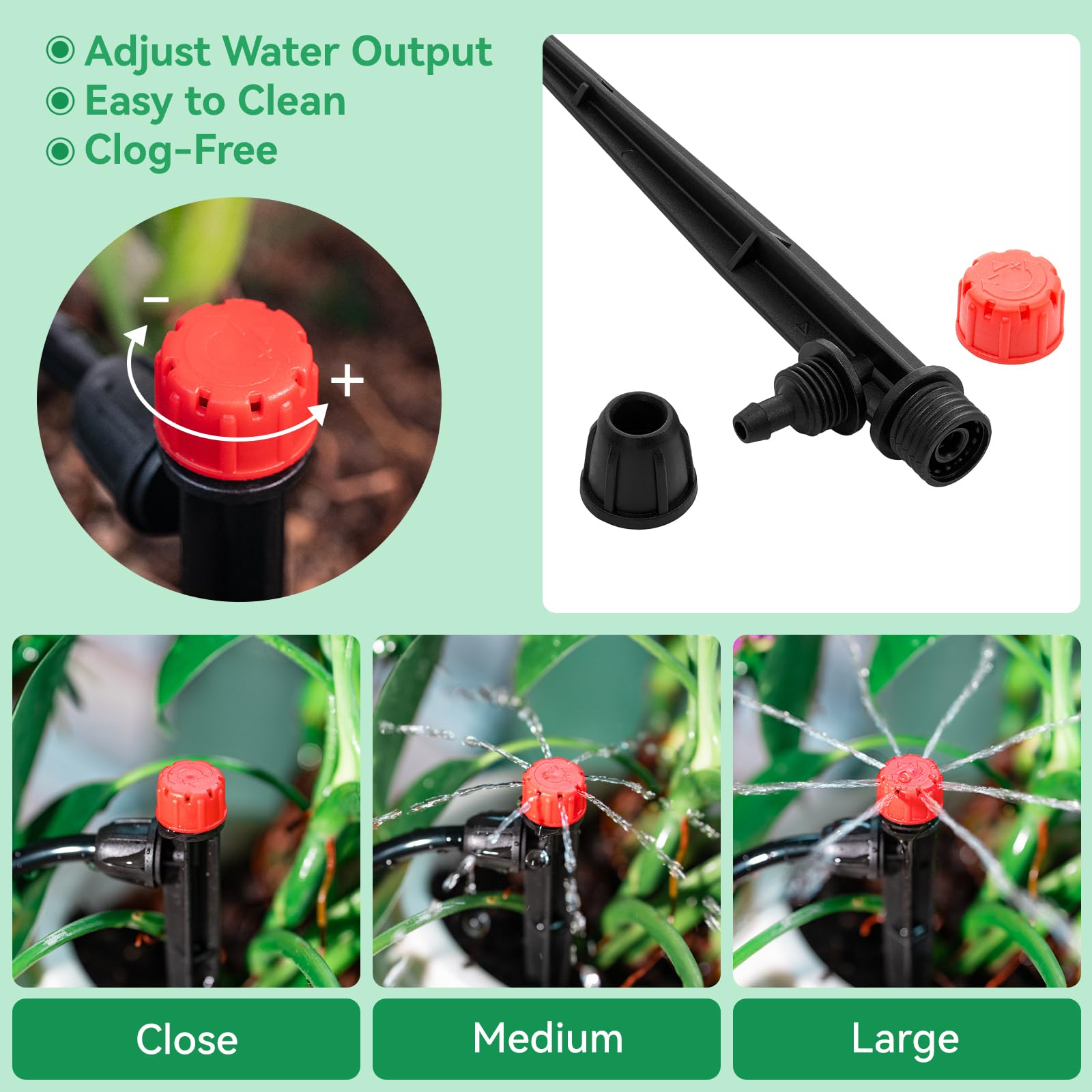 Yulaiyoen 360-degree flow cap enables customizable irrigation patterns.