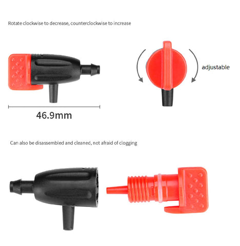 Yulaiyoen adjustable drip emitter for 4mm/7mm hose irrigation.