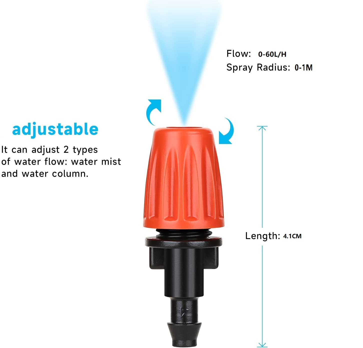 Yulaiyoen adjustable sprinkler head for customizable spray reach.