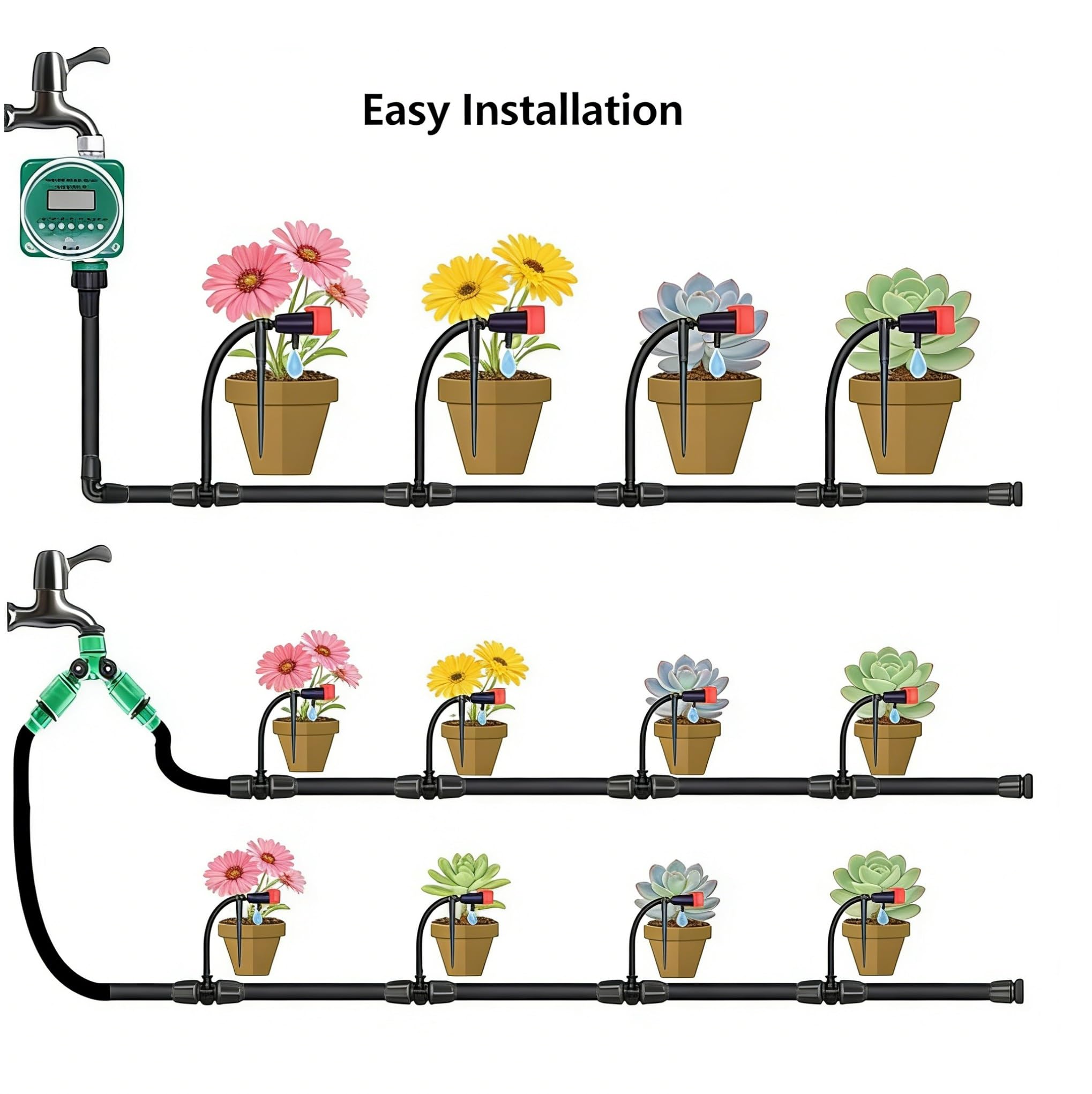 Yulaiyoen setup in a garden shows efficient container watering.