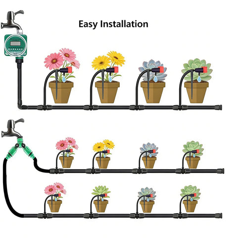 Yulaiyoen setup in a garden shows efficient container watering.