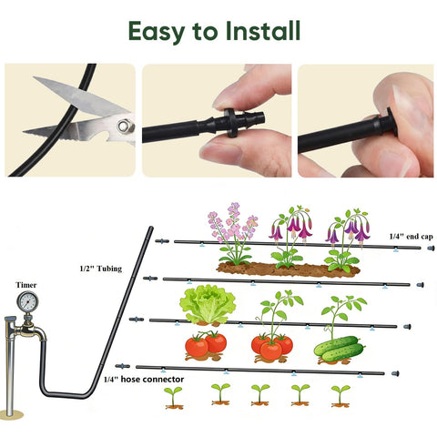 Yulaiyoen irrigation tubing installation along plant rows for easy setup