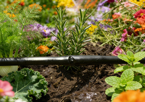 Yulaiyoen drip line in vegetable garden showcasing even water delivery