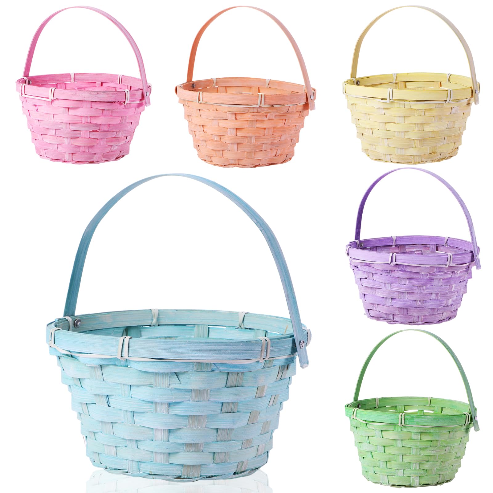 Yulejo Barydat Easter bamboo basket light pink with handle ideal for egg hunts