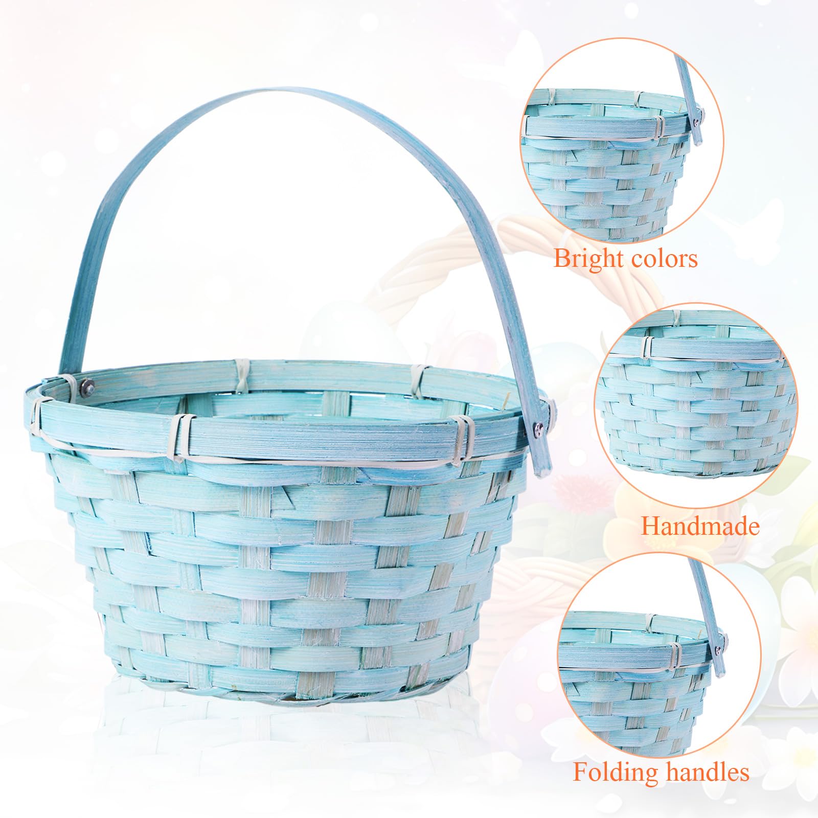 Yulejo Barydat Easter bamboo basket light yellow with handle cheerful gift for kids