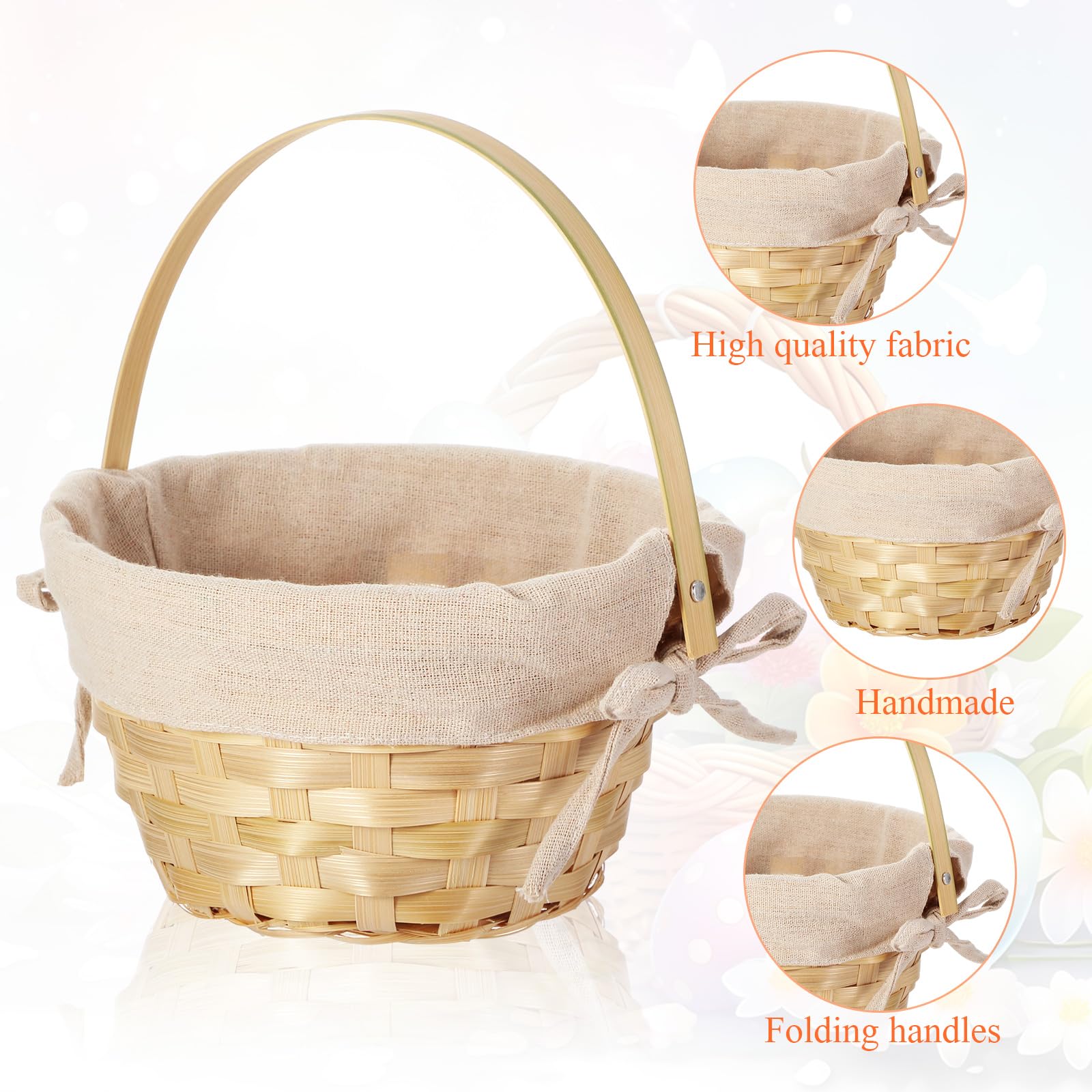 Beige bamboo basket by Yulejo with sturdy handle for Easter eggs