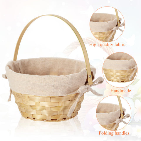 Beige bamboo basket by Yulejo with sturdy handle for Easter eggs
