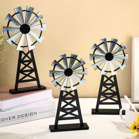 Yulejo windmills mid-size 25.5x13 cm on stand for shelf decor