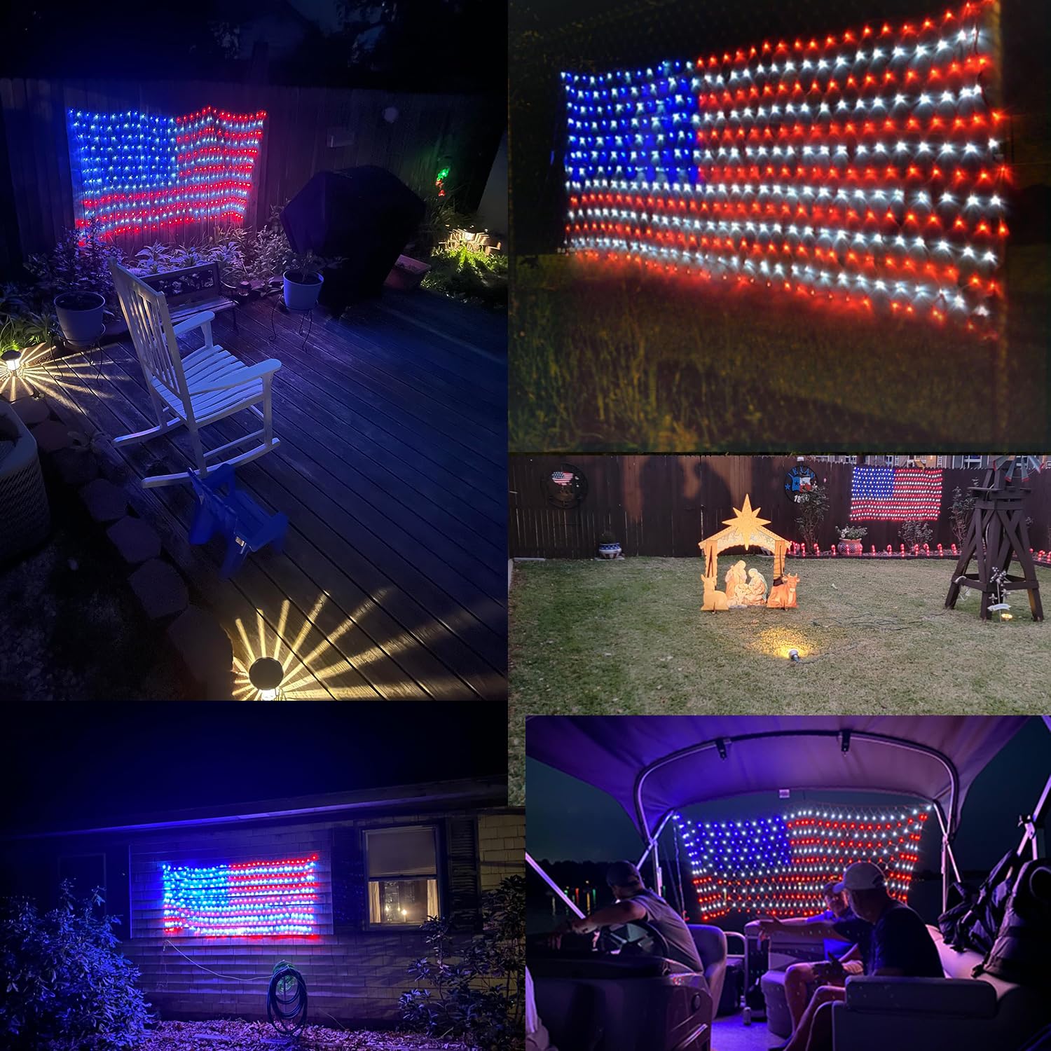 YULIANG flag net lights on porch for festive decoration