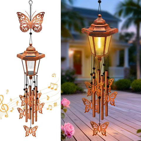 Yulloyello large solar butterfly wind chime bronze finish adds outdoor charm