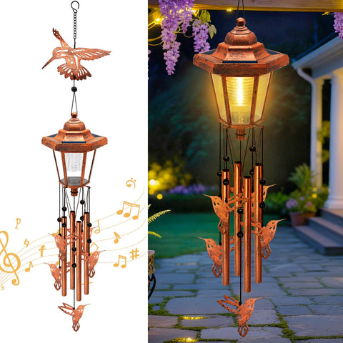 yulloyello large solar hummingbird wind chimes with wind catcher illuminate outdoor spaces softly