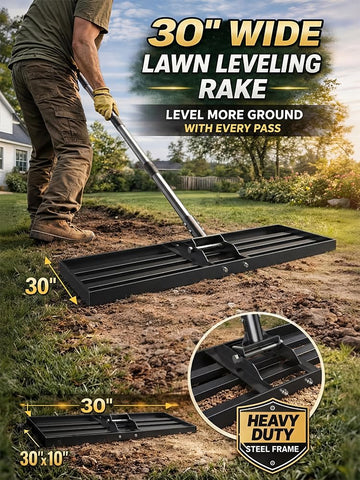 Yumatum 72-inch handle lawn leveler offering ergonomic grip to reduce strain.