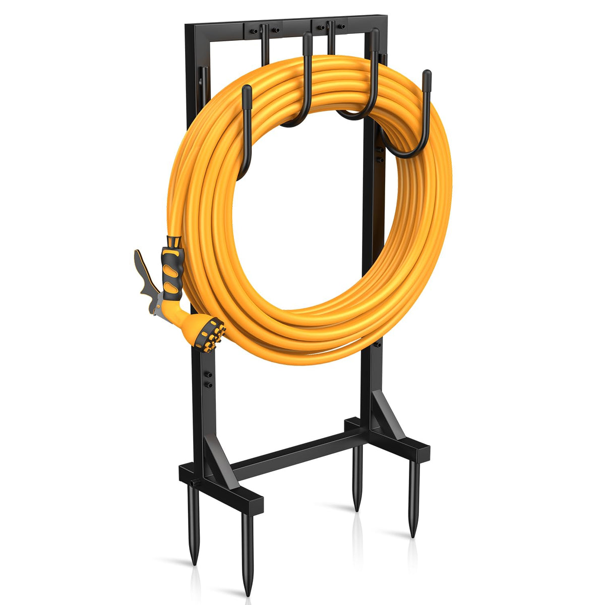 Yumatum hose holder with square structure offers sturdy outdoor support for hoses.