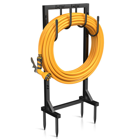 Yumatum hose holder with square structure offers sturdy outdoor support for hoses.