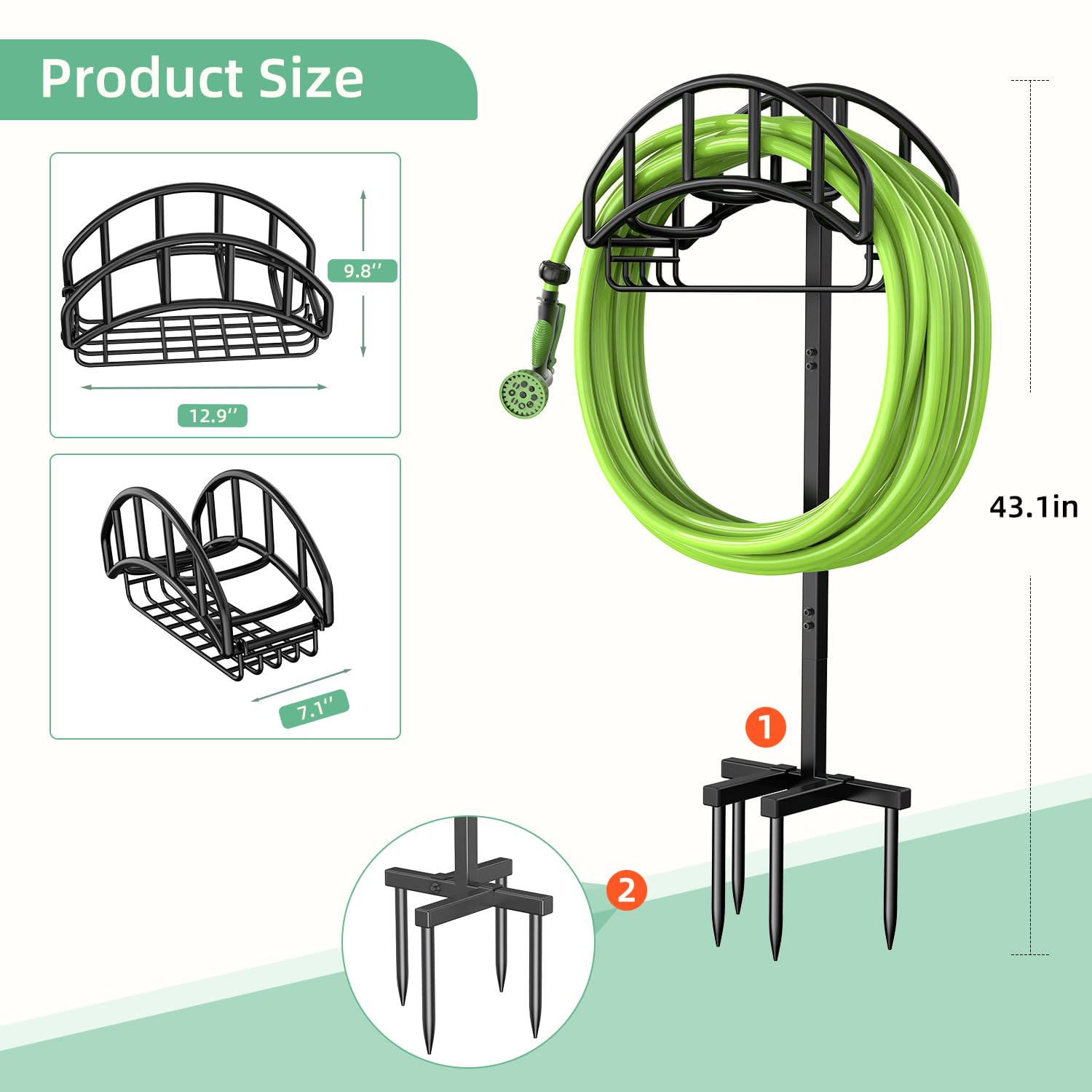 Holds up to 150 feet of hose for large spaces