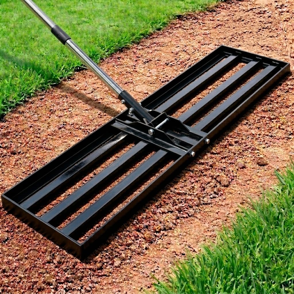 Yumatum lawn leveling rake 30x10 inch smoothing uneven turf for better drainage.